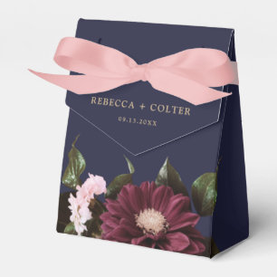 Elegant Midnight Blue Burgundy Floral Wedding Favour Box