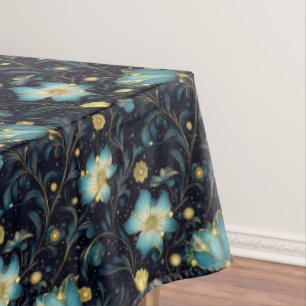 Elegant Midnight Blue & Gold Floral Christmas Tablecloth