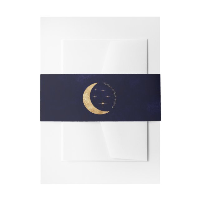 Elegant Midnight Gold Celestial Moon Stars Wedding Invitation Belly Band (Front Example)