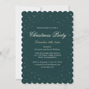 Elegant Midnight Green Starry Christmas Party Invitation