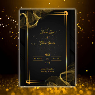 Elegant Midnight Romance: Black Wedding Invitation