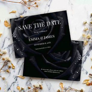 Elegant Midnight Rose Black & White Floral Wedding Save The Date
