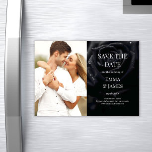 Elegant Midnight Rose Photo Save The Date Magnet