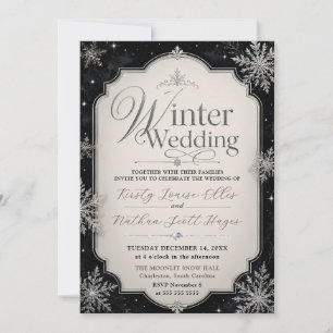 Elegant Midnight Winter Snowflake Wedding Invitation