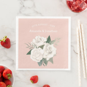 Elegant Millennial Pink and White Roses Wedding Napkin