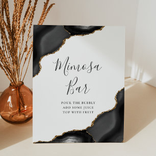 Elegant Mimosa Bar Black Gold Agate Bridal Shower Pedestal Sign