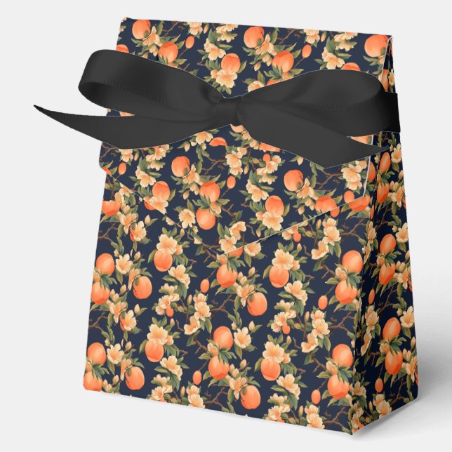 Elegant Mini Peach Floral and Black  Favour Box (Front)