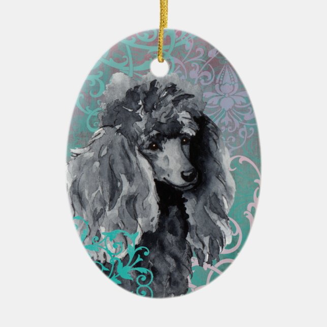 Elegant Miniature Poodle Ceramic Tree Decoration (Front)