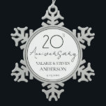 Elegant Minimal 20th Anniversary Wedding  Ceramic Snowflake Pewter Christmas Ornament<br><div class="desc">Minimal Black and white font only design. Script font highlights with easy to read serif name font. Easy to adjust for your own wedding needs. Personalised wedding supplies</div>
