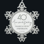 Elegant Minimal 40th Anniversary Wedding  Ceramic Snowflake Pewter Christmas Ornament<br><div class="desc">Minimal Black and white font only design. Script font highlights with easy to read serif name font. Easy to adjust for your own wedding needs. Personalised wedding supplies</div>