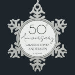Elegant Minimal 50th Anniversary Wedding Snowflake Pewter Christmas Ornament<br><div class="desc">Minimal Black and white font only design. Script font highlights with easy to read serif name font. Easy to adjust for your own wedding needs. Personalised wedding supplies</div>