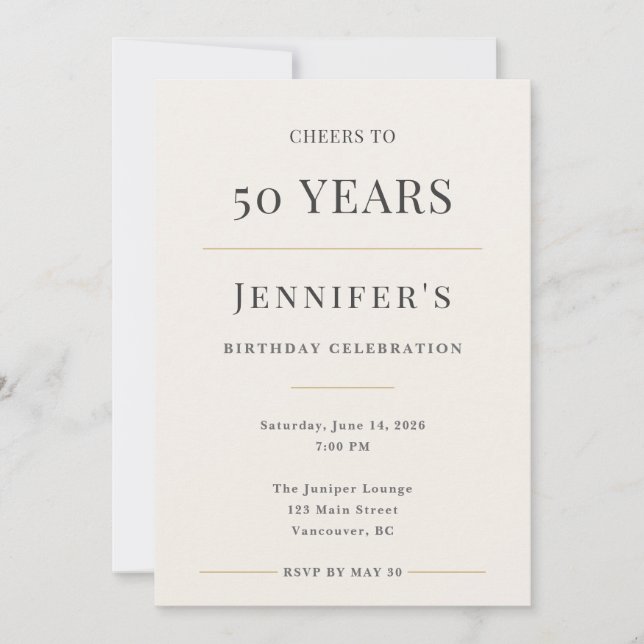 Elegant Minimal 50th Birthday Celebration Invitation (Front)