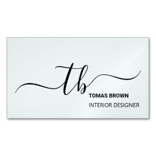 Elegant minimal aqua black monogram initials magnetic business card