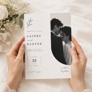 Elegant Minimal Arch Wedding with Romantic Photo Invitation
