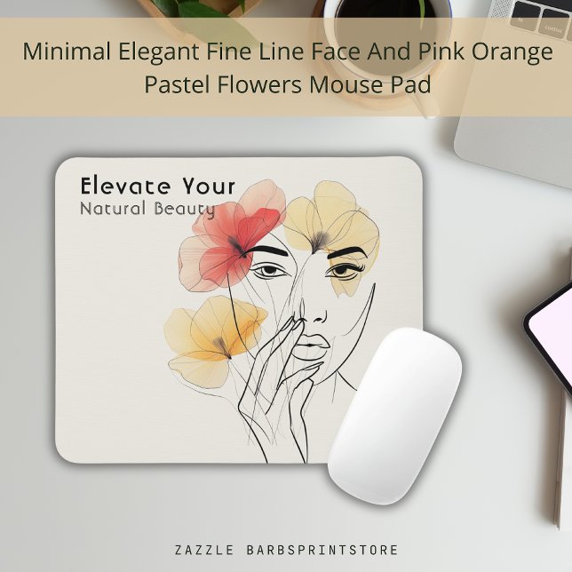 Elegant Minimal Art Line Face Flowers Beauty Logo  Mouse Pad (Creator Uploaded)