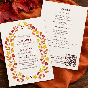 Elegant Minimal Autumn Leaf Frame QR Code Invitation