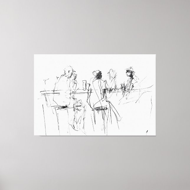 Elegant Minimal Bar Scene Sketch - Premium Canvas Print (Front)