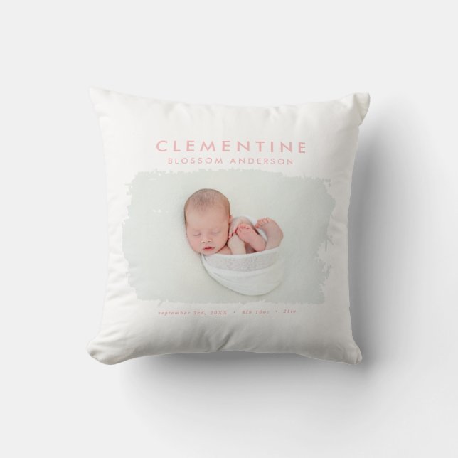 Elegant minimal  birth announcement photo cushion (Front)