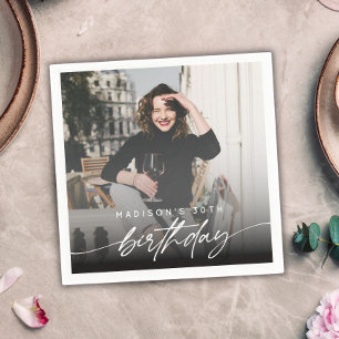Elegant Minimal Birthday Party Photo Modern Script Napkin