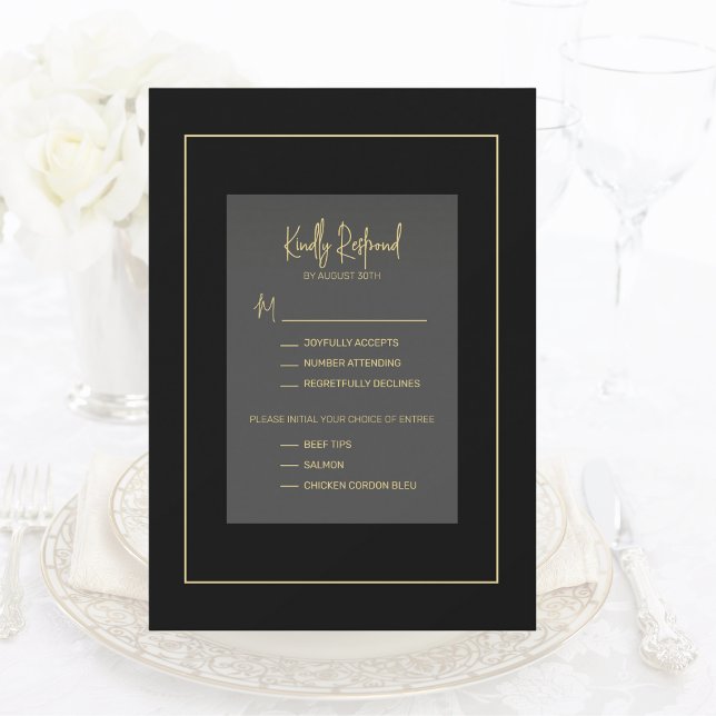 Elegant Minimal Black and Gold Dinner Choice RSVP Invitation (Creator Uploaded)