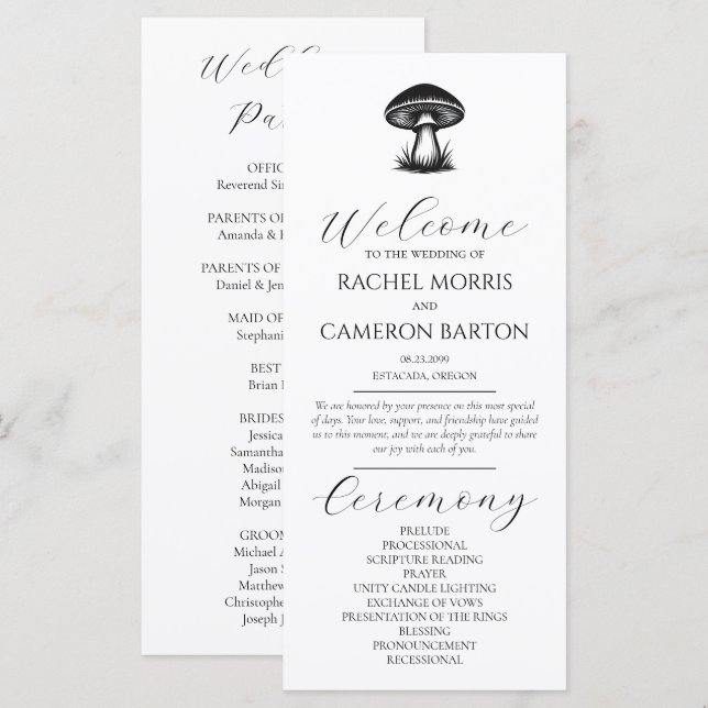 Elegant Minimal Black and White Mushroom Boho (Front/Back)