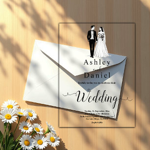 Elegant Minimal Black And White Romantic Wedding Acrylic Invitations