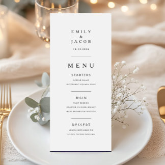 Elegant Minimal Black And White Wedding Menu