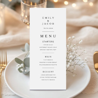 Elegant Minimal Black And White Wedding Menu
