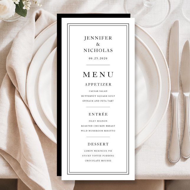 Elegant Minimal Black And White Wedding Menu (Elegant Minimal Black And White Wedding Menu)