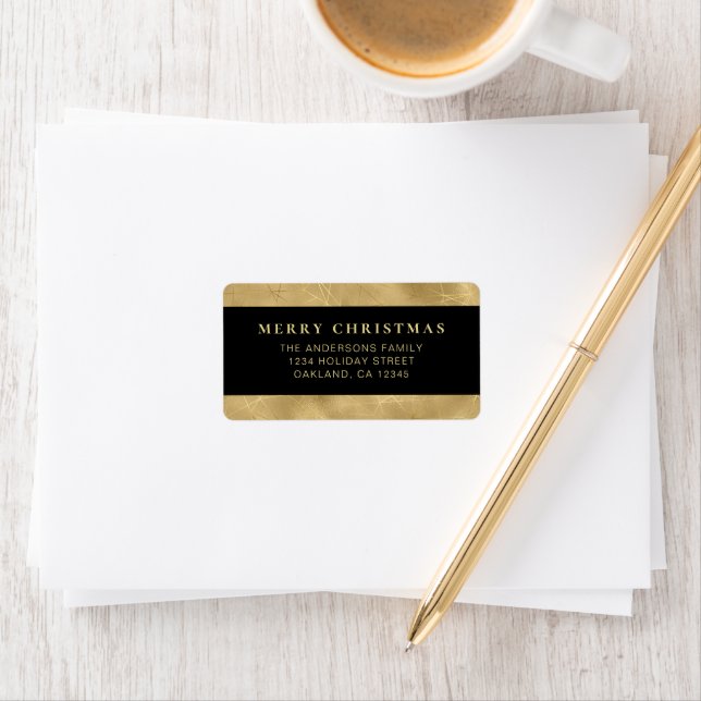 Elegant Minimal Black & Faux Gold Christmas Label (Insitu)