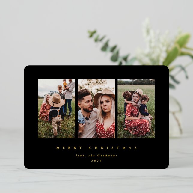 Elegant Minimal Black Frame Triple Photo (Standing Front)