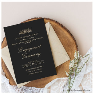 Elegant Minimal Black Gold Muslim Engagement Party Invitation