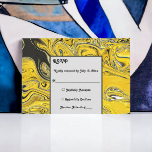 Elegant Minimal Black Gold Pastel Abstract Wedding RSVP Card