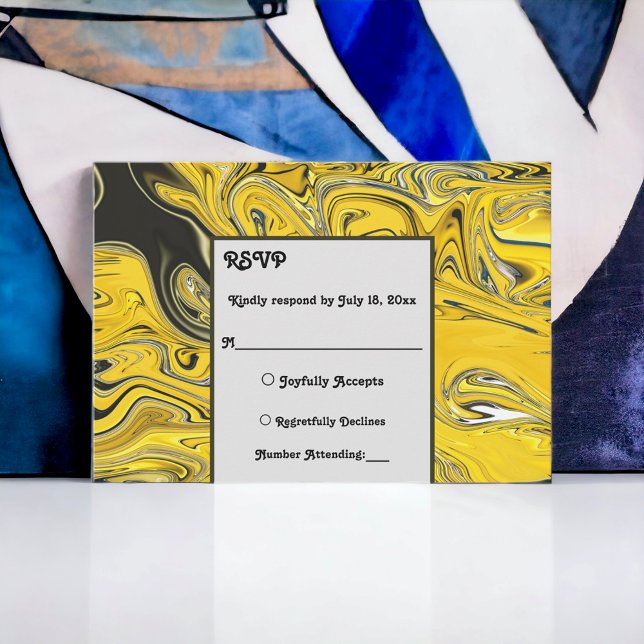 Elegant Minimal Black Gold Pastel Abstract Wedding RSVP Card (Creator Uploaded)