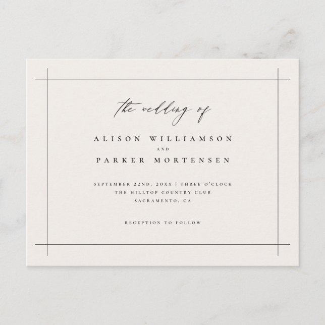 Elegant Minimal Black & Ivory Typography Wedding Invitation Postcard (Front)