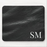 Elegant Minimal Black Leather Monogram Mouse Pad<br><div class="desc">Elegant Personalised Minimal Leather Monogram Initials Mouse Pad. Features faux leather image background.</div>