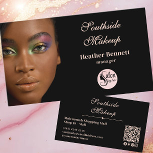 Elegant Minimal Black Makeup Artist QR Business Card