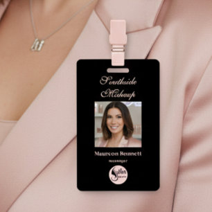 Elegant Minimal Black Makeup  Business Employee ID Badge