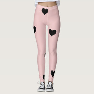 Elegant minimal black pink cute heart pattern leggings