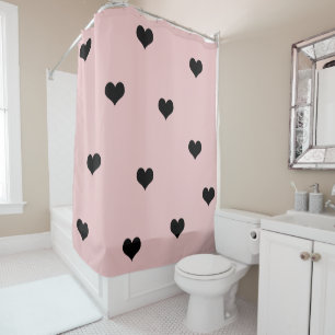 Elegant minimal black pink cute heart pattern shower curtain