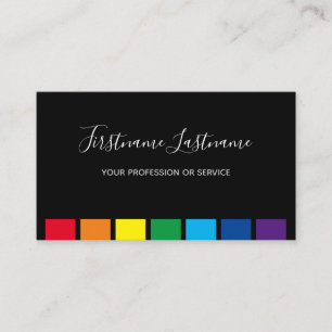 Elegant minimal black rainbow color stripes business card
