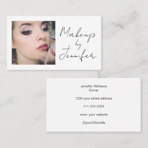 Elegant Minimal Black Script Photo Makeup Business Card