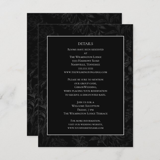 Elegant Minimal Black Tapestry Wedding Details Enclosure Card (Front/Back)
