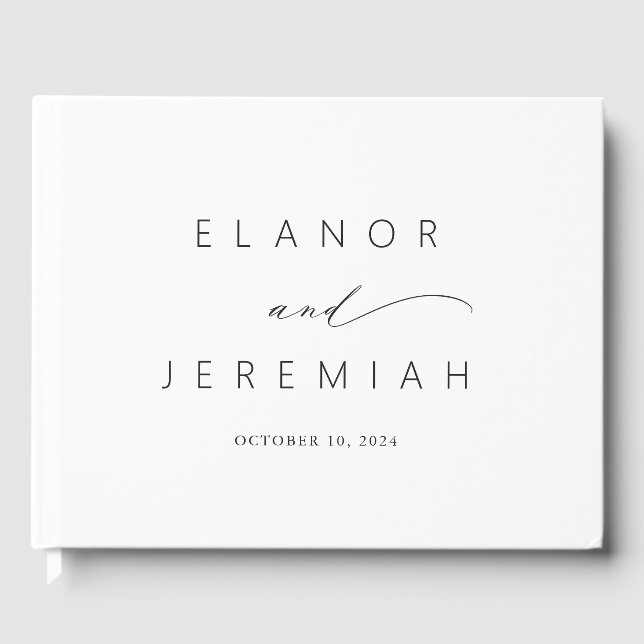 Elegant Minimal Black White Calligraphy Wedding Guest Book (Front)