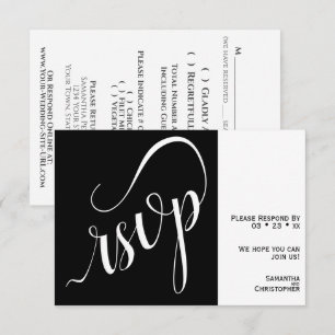 Elegant Minimal Black & White Calligraphy Wedding RSVP Card