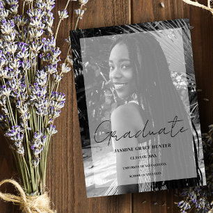 Elegant Minimal Black & White Photo Graduation Invitation