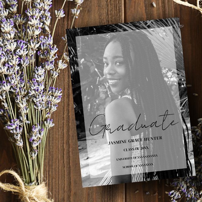 Elegant Minimal Black & White Photo Graduation Invitation (Creator Uploaded)