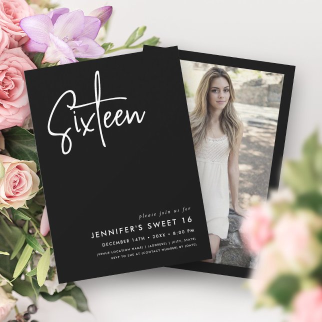 Elegant Minimal Black White Photo Sweet 16  Invitation (Elegant Minimal Black White Photo Sweet 16 Invitation)