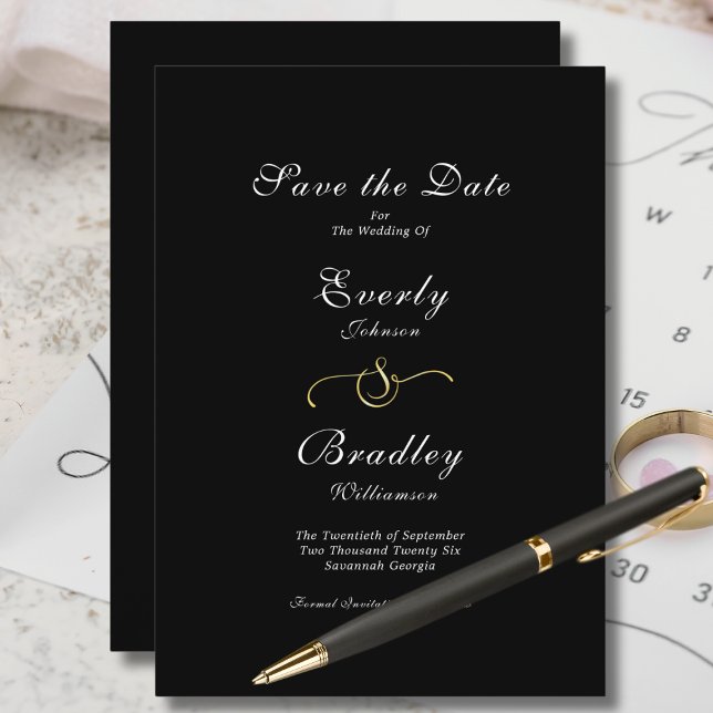 Elegant Minimal Black White Script Save the Date Invitation (Creator Uploaded)