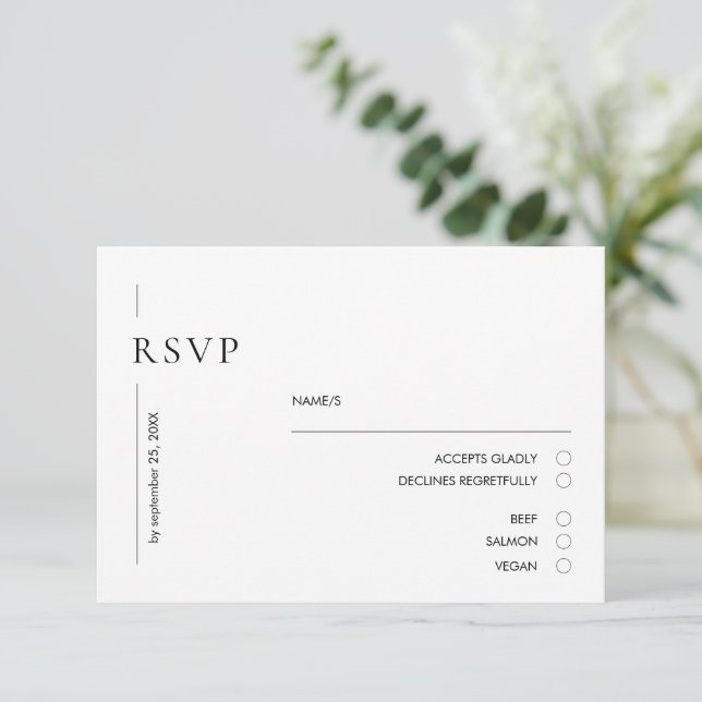 Elegant Minimal Black & White Wedding RSVP Card (Standing Front)